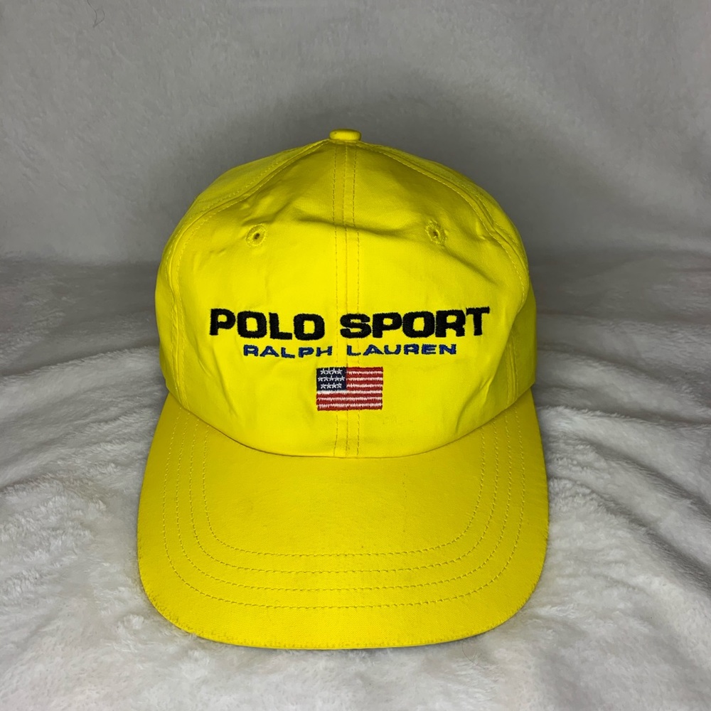 RARE VTG Ralph Lauren Polo Sport Cap Hat 5 Panel USA Spell Out Nylon OG 92 93 94